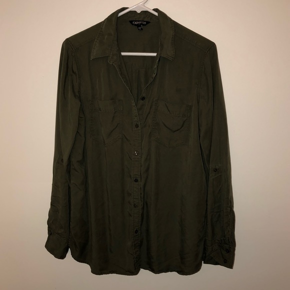 Express Tops - Express Olive Green Lyocell Button Down Top